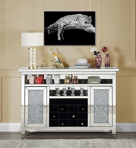 Noralie - Wine Cabinet - Mirrored & Faux Diamonds - 41" - Grand Furniture GA