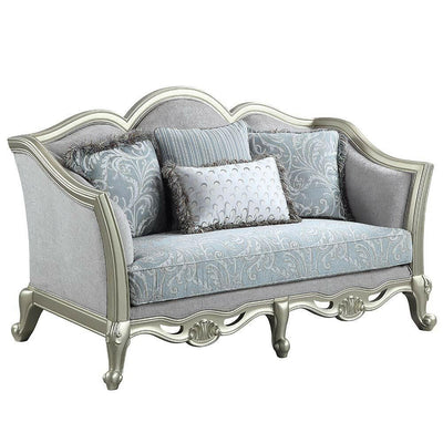 Qunsia - Loveseat - Light Gray Linen & Champagne Finish - Grand Furniture GA