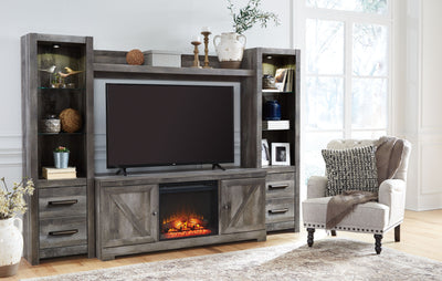 Wynnlow - Gray - Entertainment Center - TV Stand With Glass/Stone Fireplace Insert.