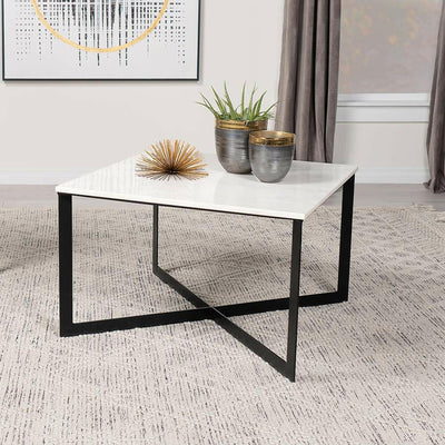 Tobin - Square Marble Top Coffee Table - White and Black.