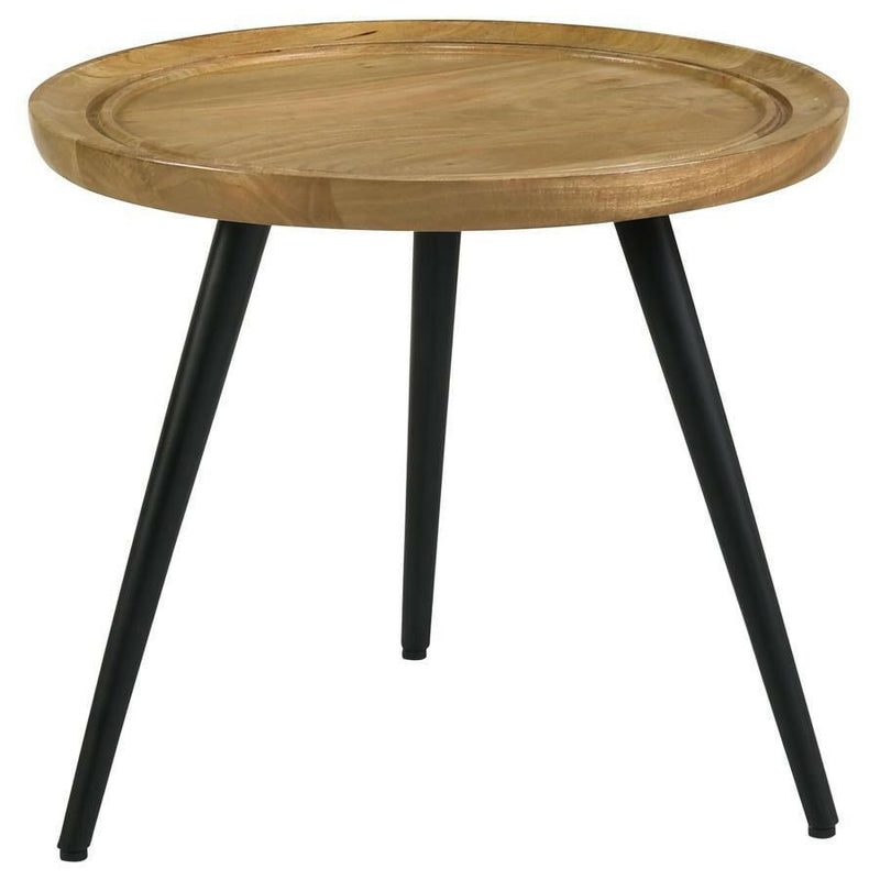 Zoe - Round End Table With Trio Legs - Natural and Black.