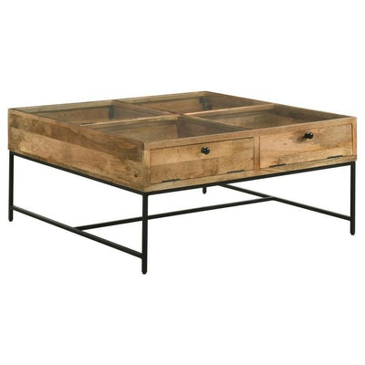 Stephie - 4-Drawer Square Clear Glass Top Coffee Table - Honey Brown.