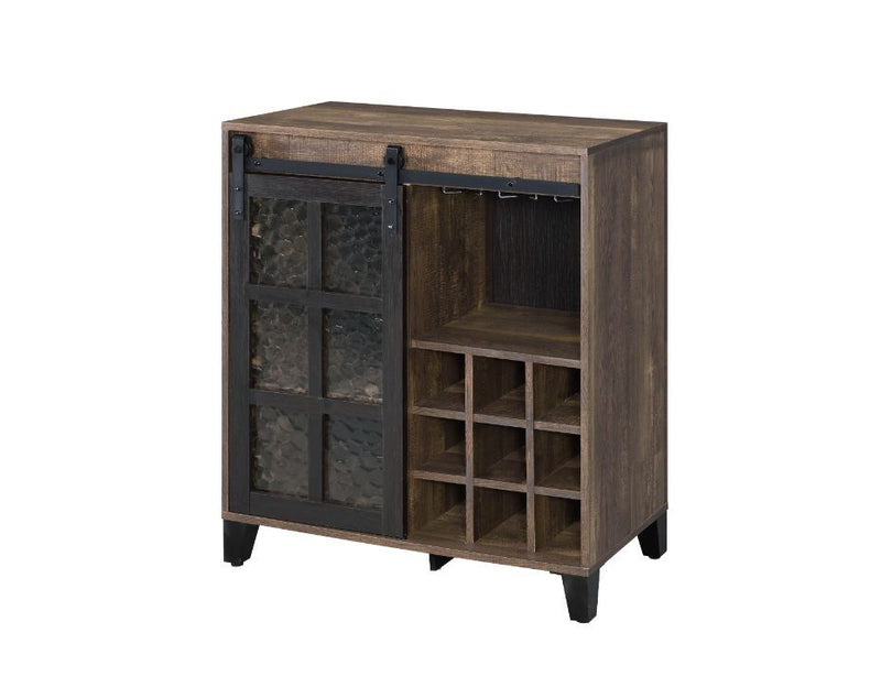 Treju - Wine Cabinet - Obscure Glass, Rustic Oak & Black Finish - Grand Furniture GA