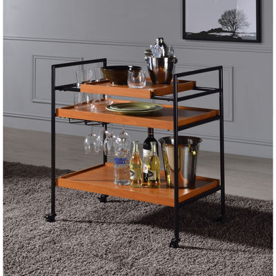 Oaken - Serving Cart - Honey Oak & Black - Grand Furniture GA