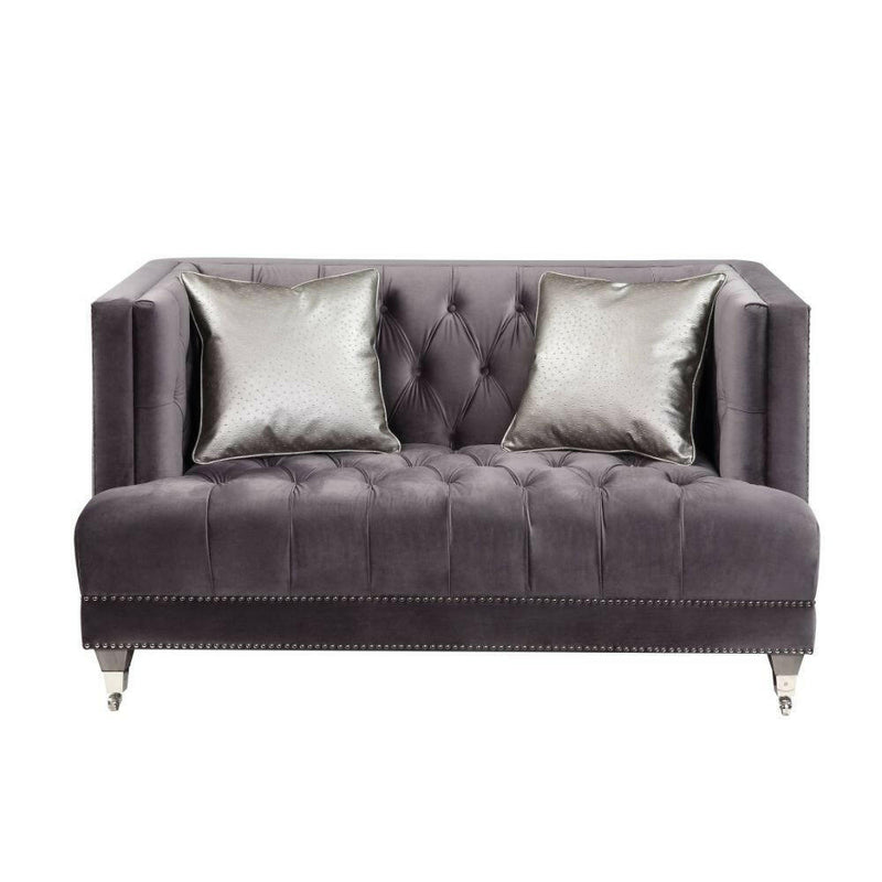 Hegio - Loveseat - Gray Velvet - Grand Furniture GA