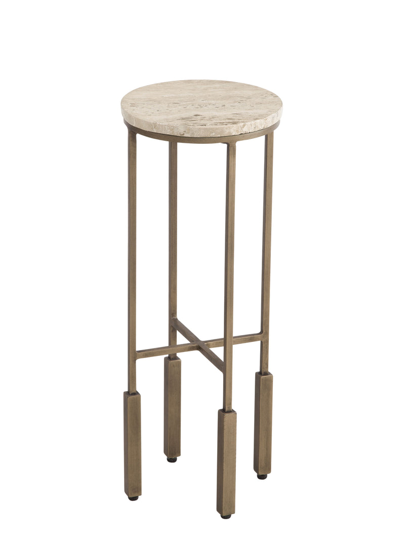 Lucia - Accent Table - Antique Brass / Beige Travertine