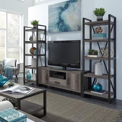 Tanners Creek - Entertainment Center With Piers - Dark Gray - 1 Center Drawer.