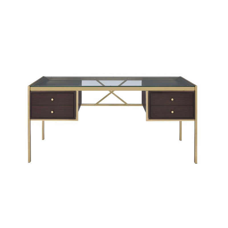 Yumia - Desk - Gold & Clear Glass - Grand Furniture GA