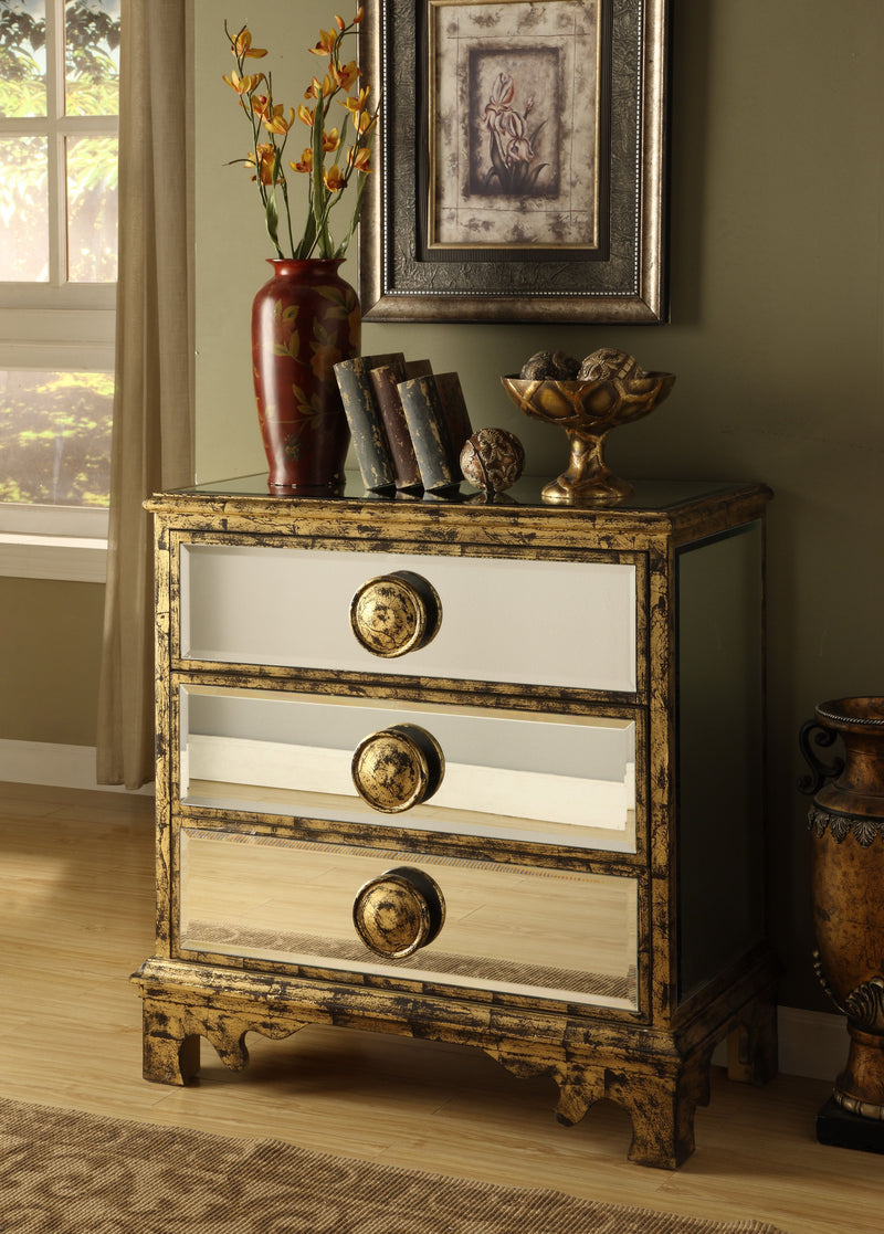 Lusk - Three Drawer Chest - Azen Mirror / Antique Gold