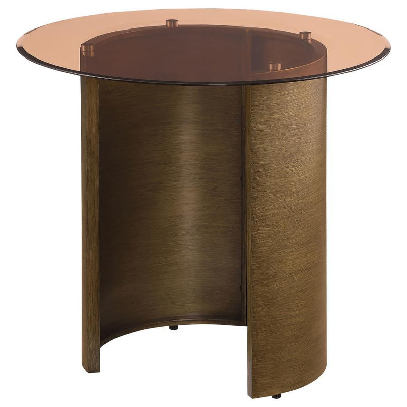 Morena - Round Tawny Glass Top Side End Table - Brushed Bronze