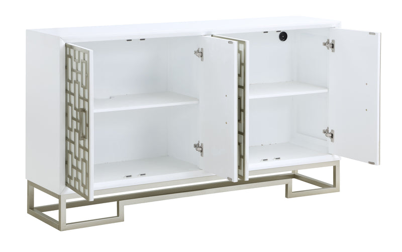 Naomi - Four Door Wide Credenza - Dreamy White / Champagne Lights