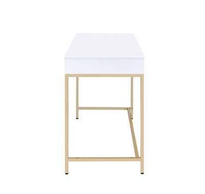 Ottey - Vanity Desk - White High Gloss & Gold Finish - Grand Furniture GA