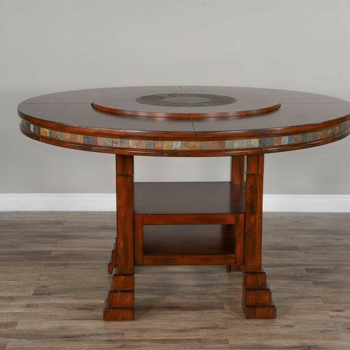 Santa Fe - 60" Round Table With Lazy Susan - Dark Brown.