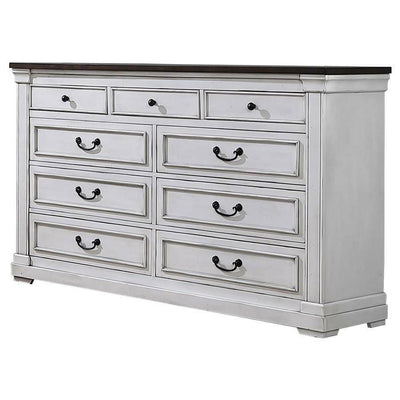 Hillcrest - 9-Drawer Dresser - Dark Rum and White.