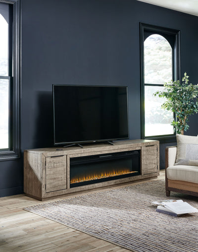 Krystanza - Weathered Gray - TV Stand With Wide Fireplace Insert.