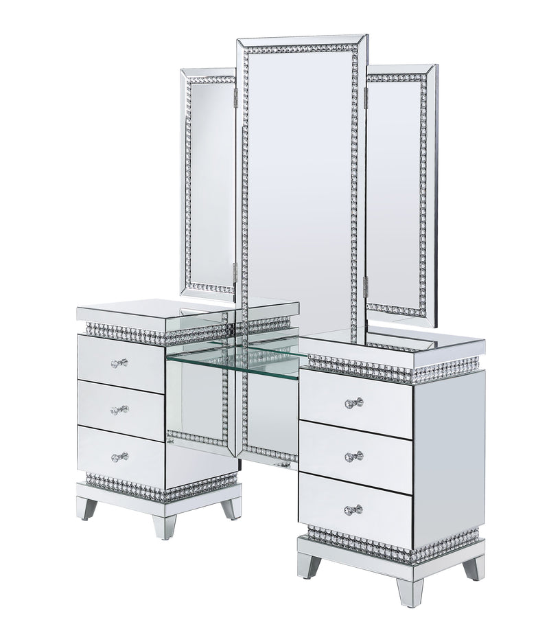 Lotus - Vanity Desk - Mirrored & Faux Crystals - Grand Furniture GA