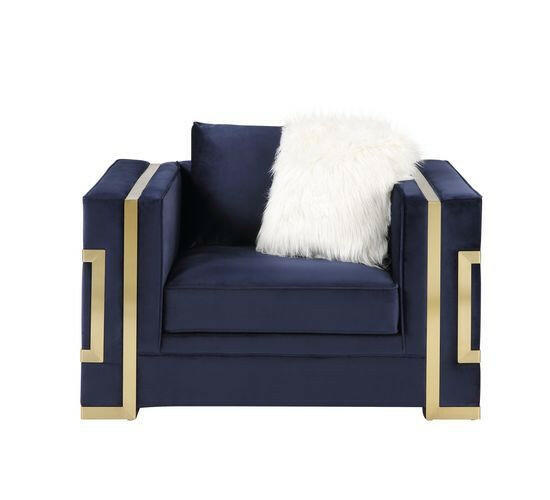 Virrux - Chair - Blue Velvet & Gold Finish - Grand Furniture GA