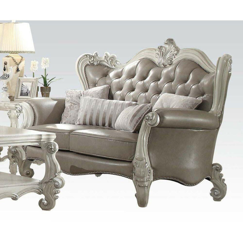 Versailles - Loveseat - Vintage Gray PU & Bone White - 50" - Grand Furniture GA