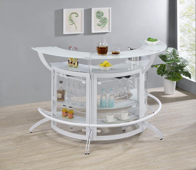 Dallas - 2-Shelf Curved Home Bar (Set Of 3) - White And Frosted Glass.