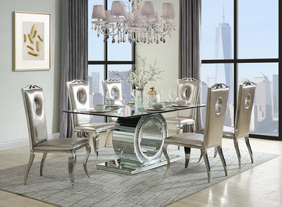 Noralie - Dining Table - Mirrored & Faux Diamonds - Glass - 30" - Grand Furniture GA