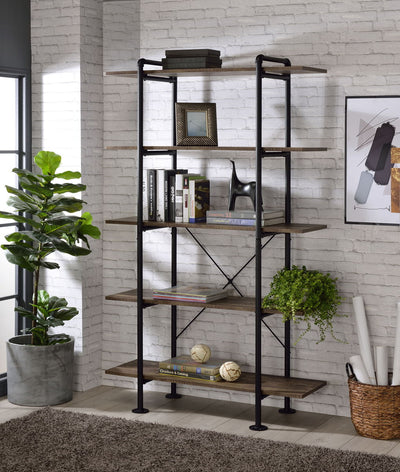 Nefo - Bookshelf - Rustic Oak & Black Finish - Grand Furniture GA