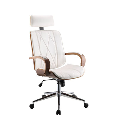 Yoselin - Office Chair - White PU & Walnut - Grand Furniture GA