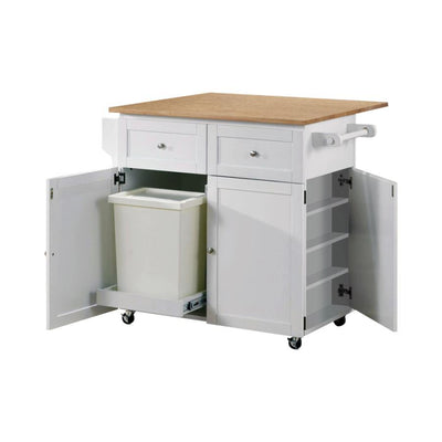 Jalen - 3-Door Kitchen Cart With Casters - Natural Brown and White.