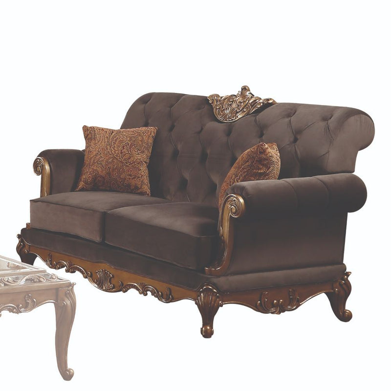 Orianne - Loveseat - Charcoal Fabric & Antique Gold - Grand Furniture GA