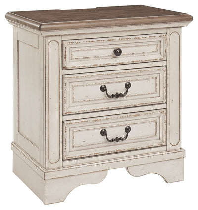 Realyn - White / Brown / Beige - Three Drawer Night Stand.