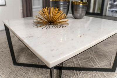 Tobin - Square Marble Top Coffee Table - White and Black.