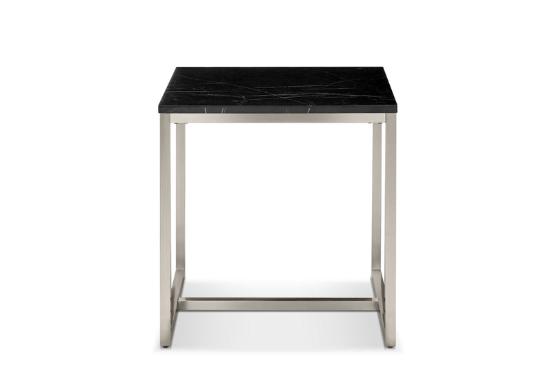 Kira - Rectangular End Table - Black Marble And Brushed Nickel