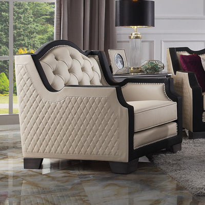 House - Beatrice Chair - Beige PU, Black PU & Charcoal Finish - Grand Furniture GA