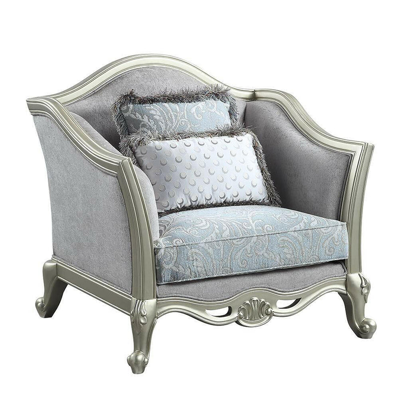 Qunsia - Chair - Light Gray Linen & Champagne Finish - Grand Furniture GA