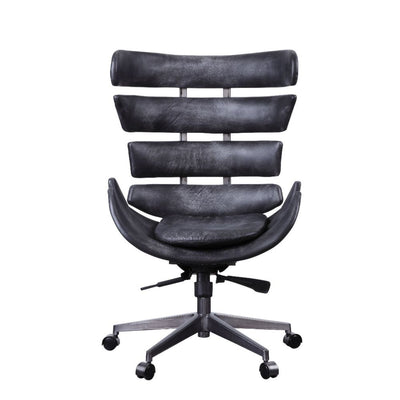 Megan - Executive Office Chair - Vintage Black Top Grain Leather & Aluminum - Grand Furniture GA