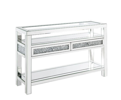 Noralie - Accent Table With Glass Top - Mirrored & Faux Diamonds - 32".