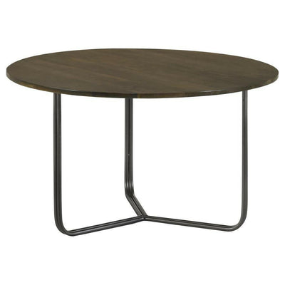 Yaritza - Round Accent Table With Triangle Wire Base - Natural and Gunmetal.