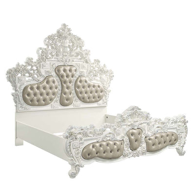 Vanaheim - Eastern King Bed - Beige PU & Antique White Finish - Grand Furniture GA