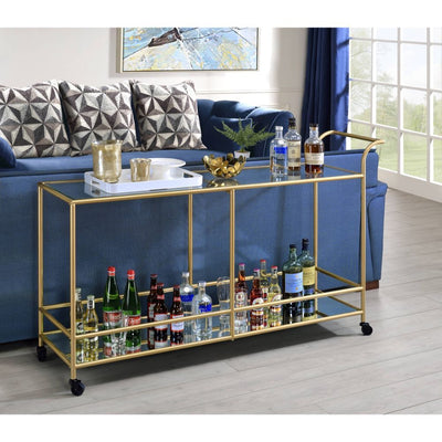 Kenda - Serving Cart - Clear Glass, Mirrored & Gold - Grand Furniture GA