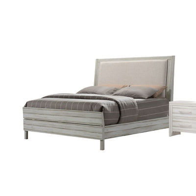 Shayla - Eastern King Bed - Fabric & Antique White - Grand Furniture GA
