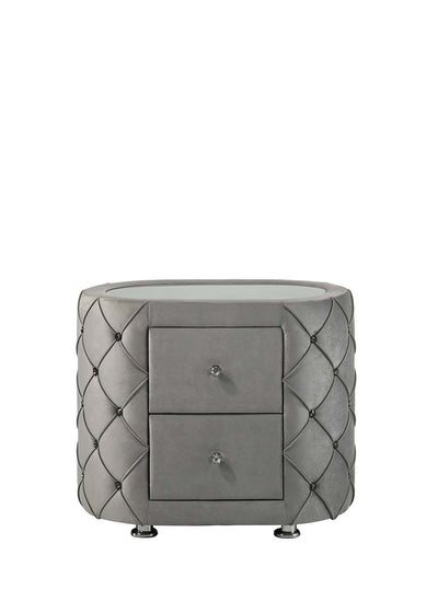 Perine - Nightstand - Gray Velvet - Grand Furniture GA