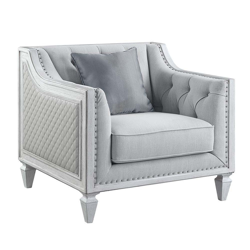 Katia - Chair - Light Gray Linen & Weathered White Finish - Grand Furniture GA