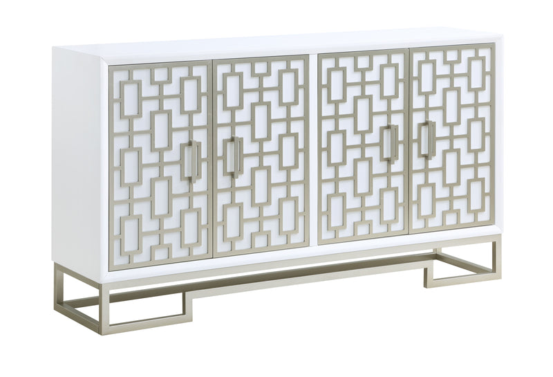 Naomi - Four Door Wide Credenza - Dreamy White / Champagne Lights