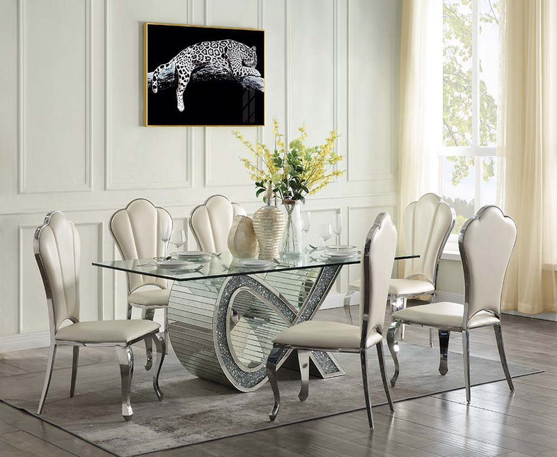 Noralie - Dining Table - Mirrored & Faux Diamonds - Glass - Grand Furniture GA