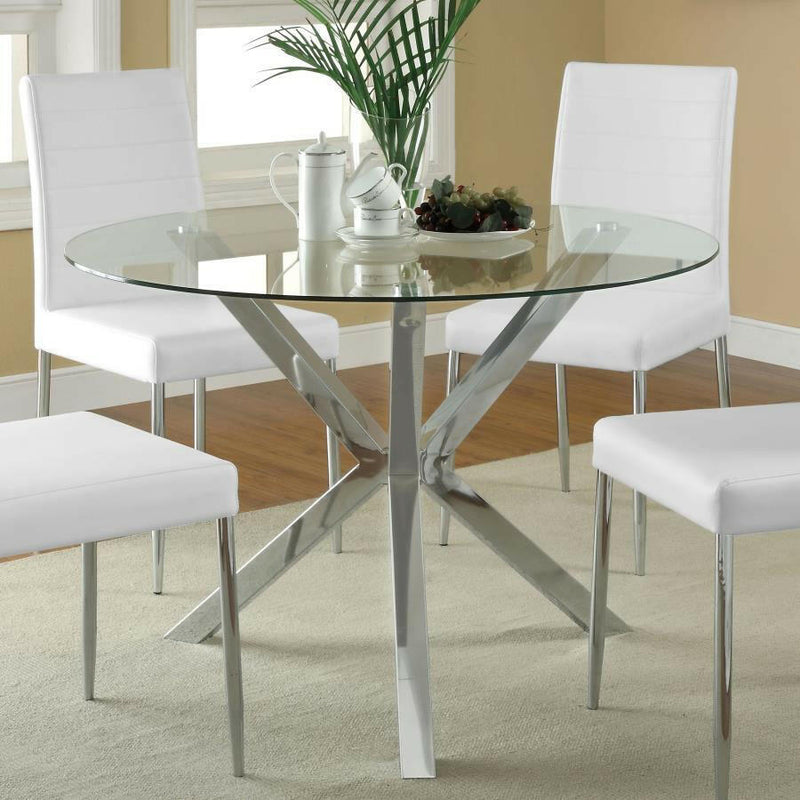 Vance - Glass Top Dining Table With X-Cross Base - Chrome - Dining Tables - Grand Furniture GA