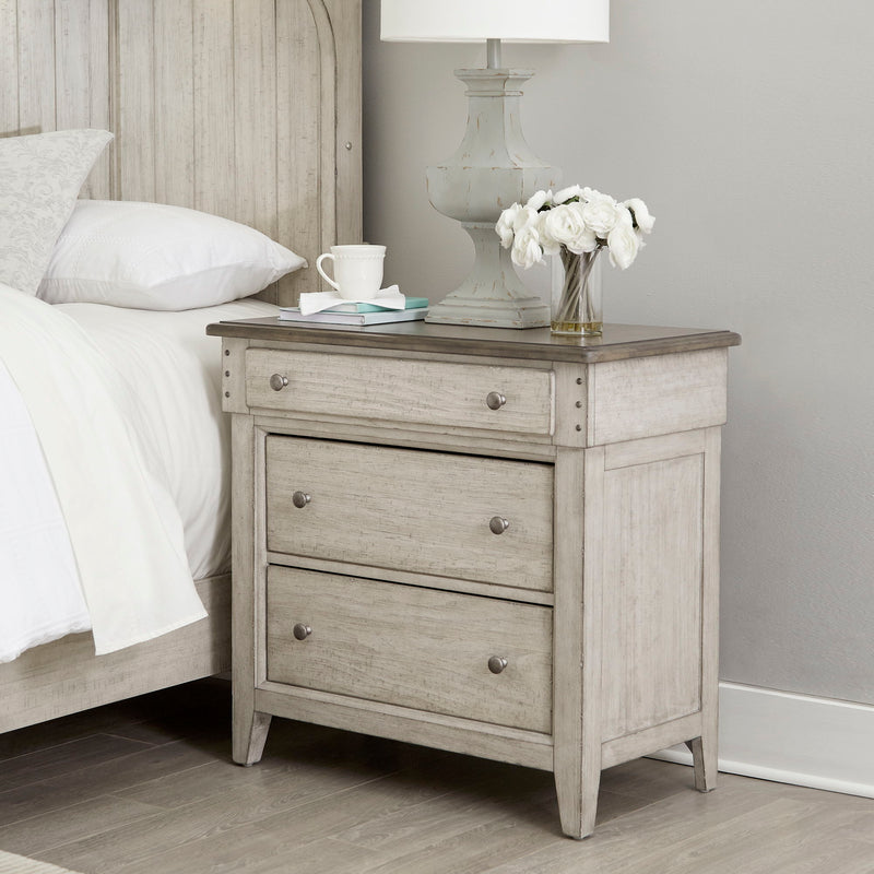 Ivy Hollow - 3 Drawer Bedside Chest With Charging Station - White