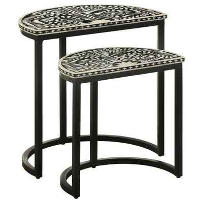 Zakiya - 2-Piece Demilune Nesting Table - Black and White.