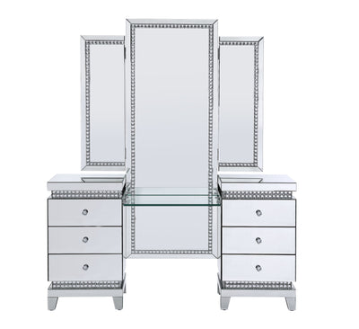 Lotus - Vanity Desk - Mirrored & Faux Crystals - Grand Furniture GA