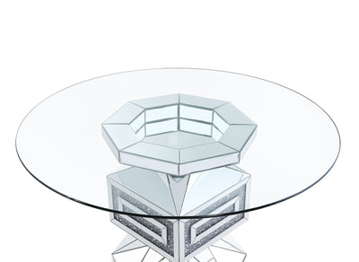 Noralie - Dining Table - Clear Glass, Mirrored & Faux Diamonds - 30" - Grand Furniture GA