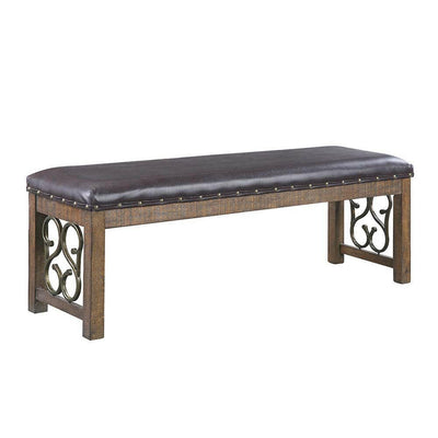 Raphaela - Bench - Black PU & Weathered Cherry Finish - Grand Furniture GA