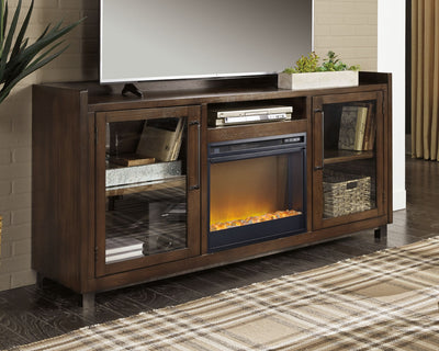 Starmore - Brown - 70" TV Stand With Glass/Stone Fireplace Insert.